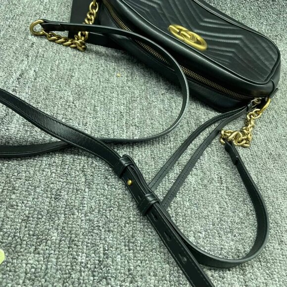 100% Authentic GUCCI Marmont Black Leather Small Shoulder Bag - Picture 9 of 16